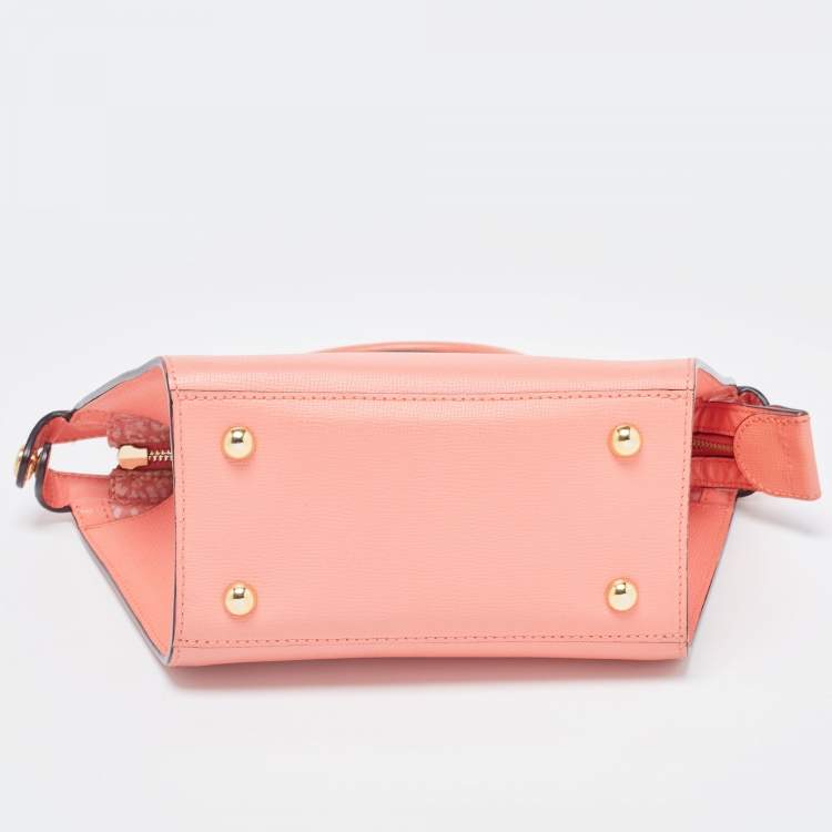 Pre Owned Longchamp Coral Leather Small Le Pliage Heritage Tote