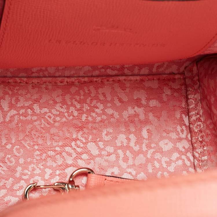 Pre Owned Longchamp Coral Leather Small Le Pliage Heritage Tote