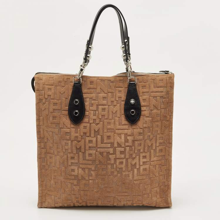 Pre Owned Longchamp Black/Tan Suede La Voyageuse Vertical Tote