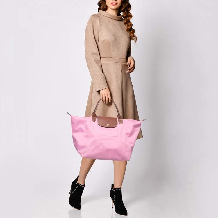 Longchamp Brown/Pink Nylon Medium Le Pliage Tote