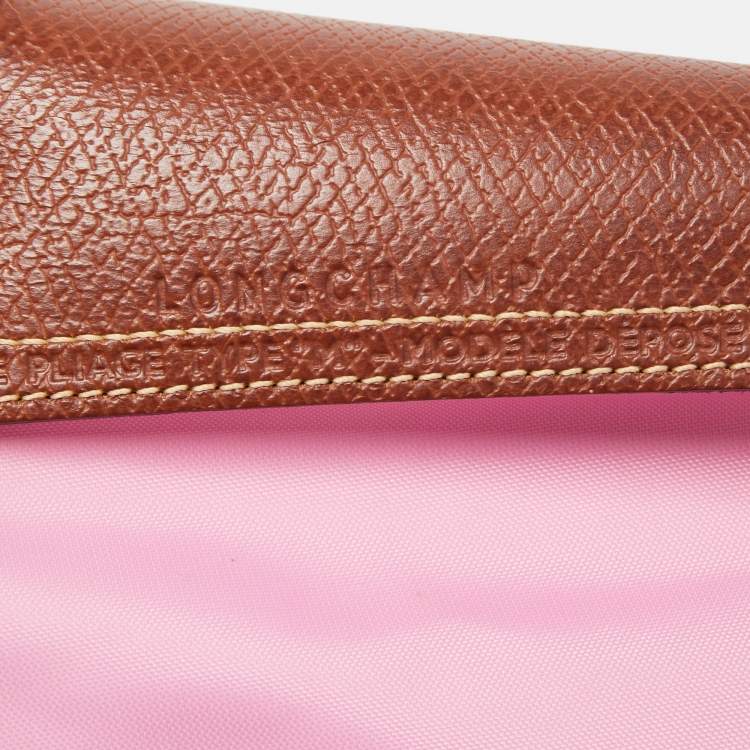 Pre Owned Longchamp Brown/Pink Nylon Medium Le Pliage Tote