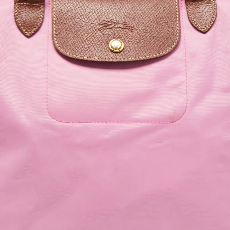 Pre Owned Longchamp Brown/Pink Nylon Medium Le Pliage Tote