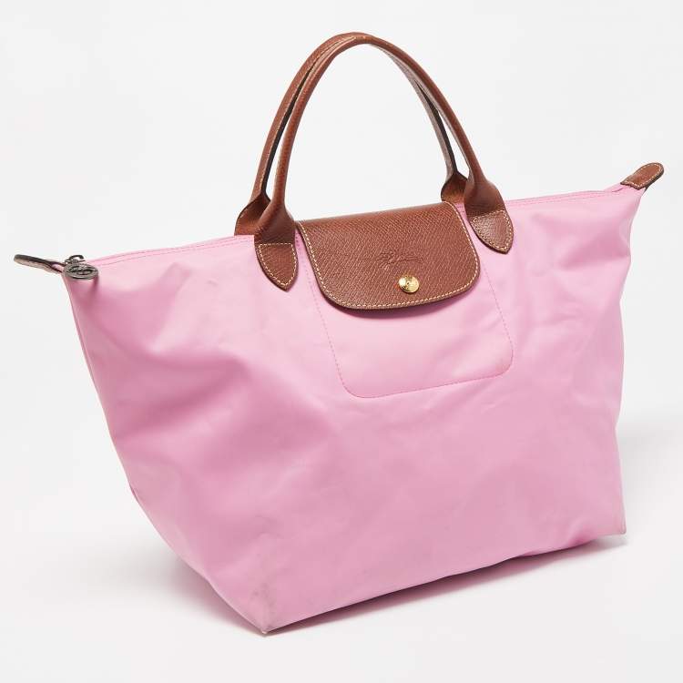 Pre Owned Longchamp Brown/Pink Nylon Medium Le Pliage Tote