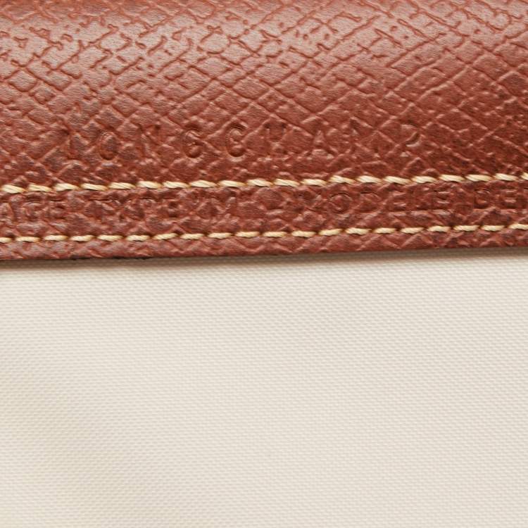 Pre Owned Longchamp Cream/Brown Nylon and Leather Le Pliage Tote