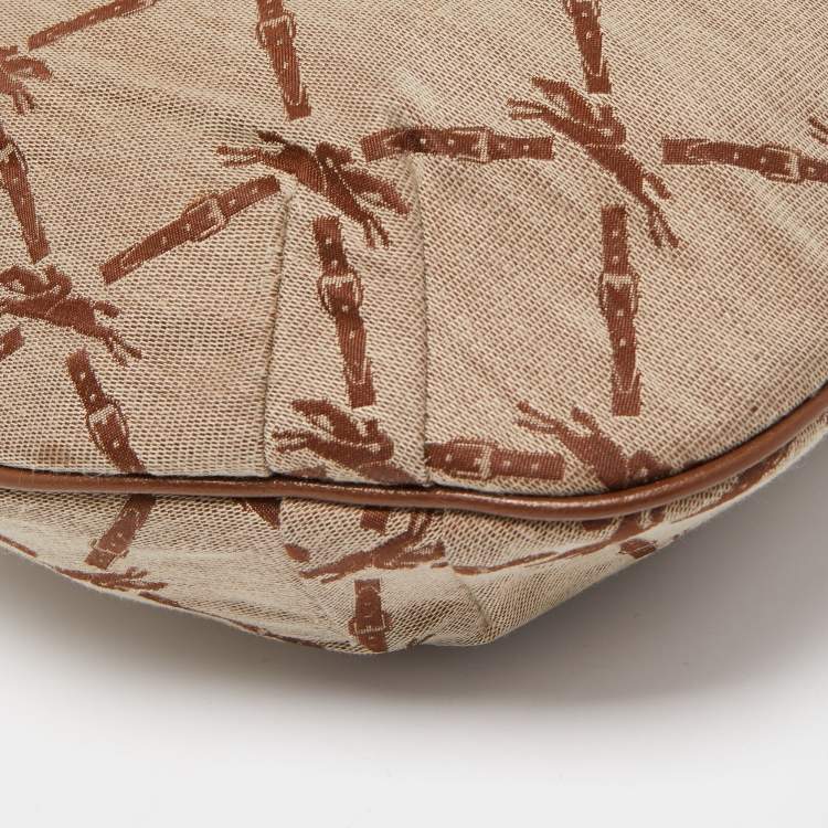 Pre Owned Longchamp Brown/Beige Quilted Print Canvas and Leather Crossbody Bag