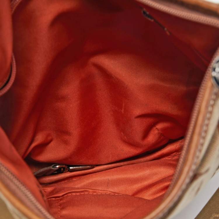 Pre Owned Longchamp Brown/Beige Quilted Print Canvas and Leather Crossbody Bag