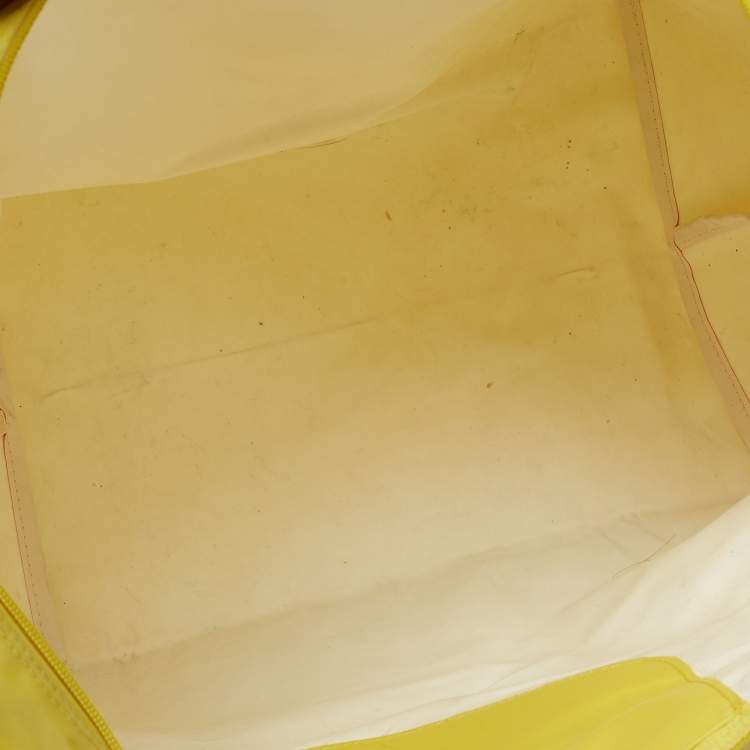 Pre Owned Longchamp Brown/Yellow Nylon Medium Le Pliage Tote