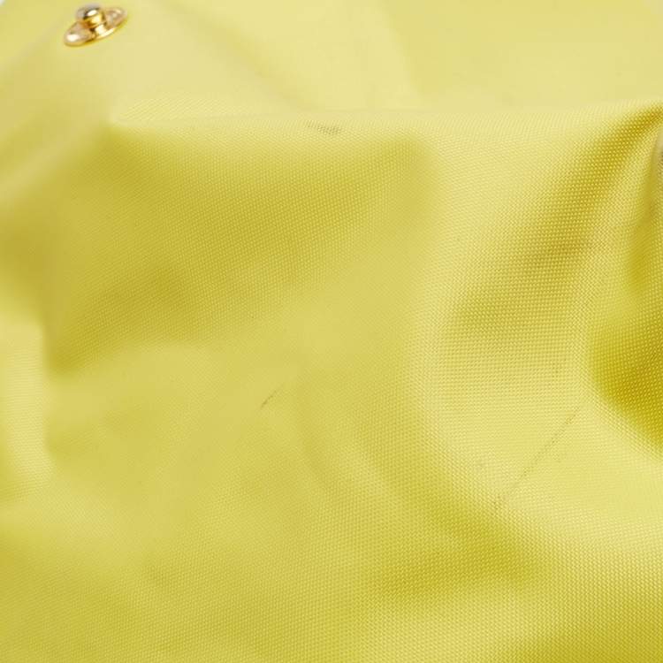 Pre Owned Longchamp Brown/Yellow Nylon Medium Le Pliage Tote