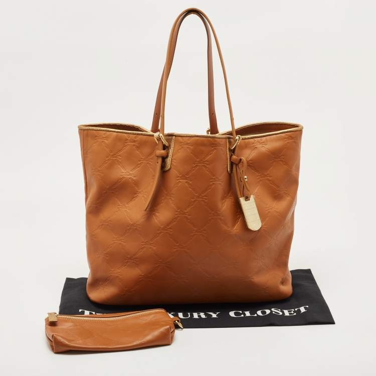 Pre Owned Longchamp Brown/Bronze Quilted Embossed Leather Large LM Cuir Tote