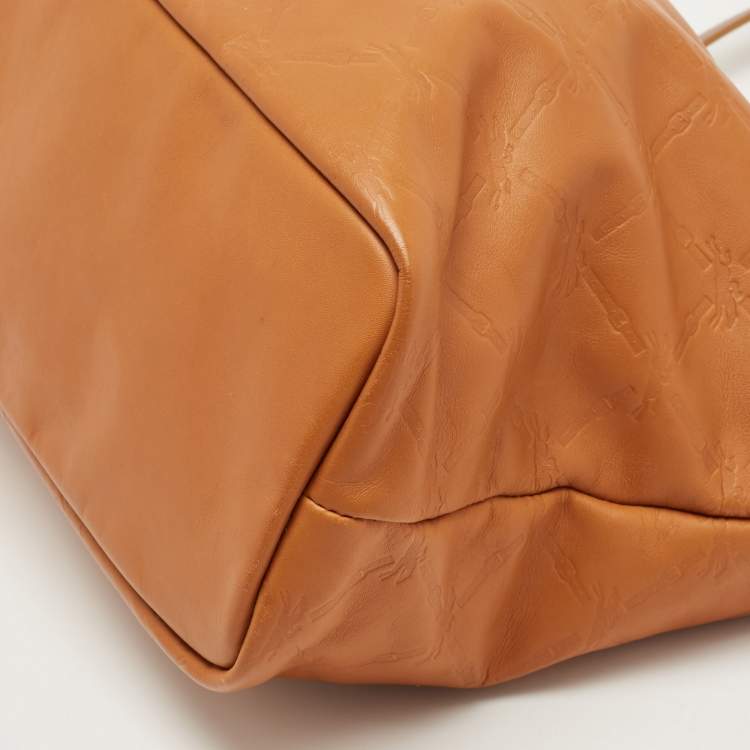 Pre Owned Longchamp Brown/Bronze Quilted Embossed Leather Large LM Cuir Tote