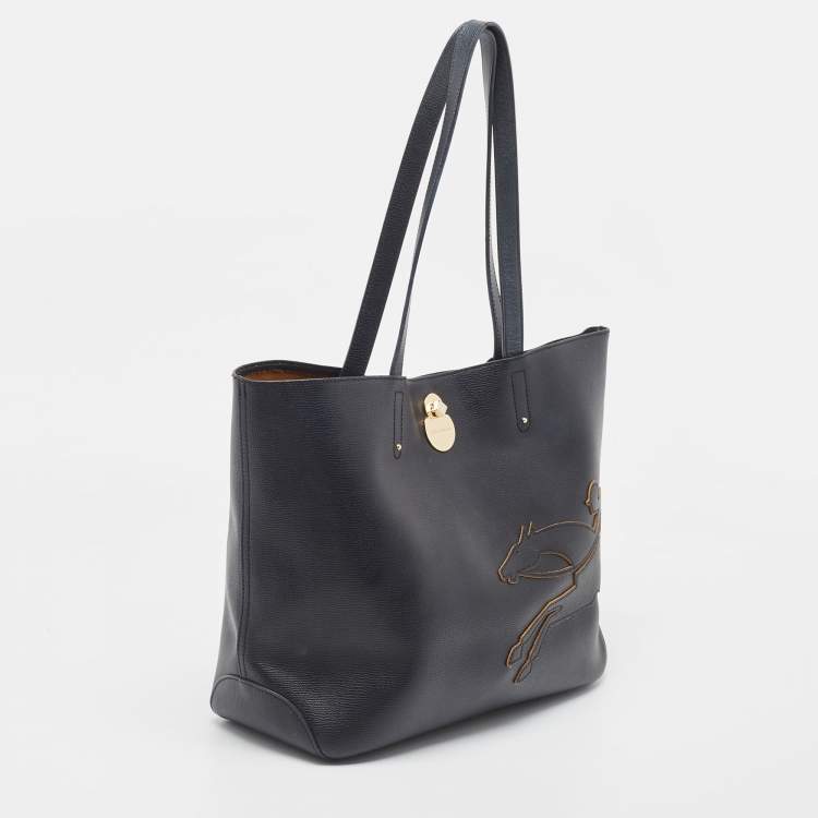 Pre Owned Longchamp Midnight Blue Leather Shop It Tote