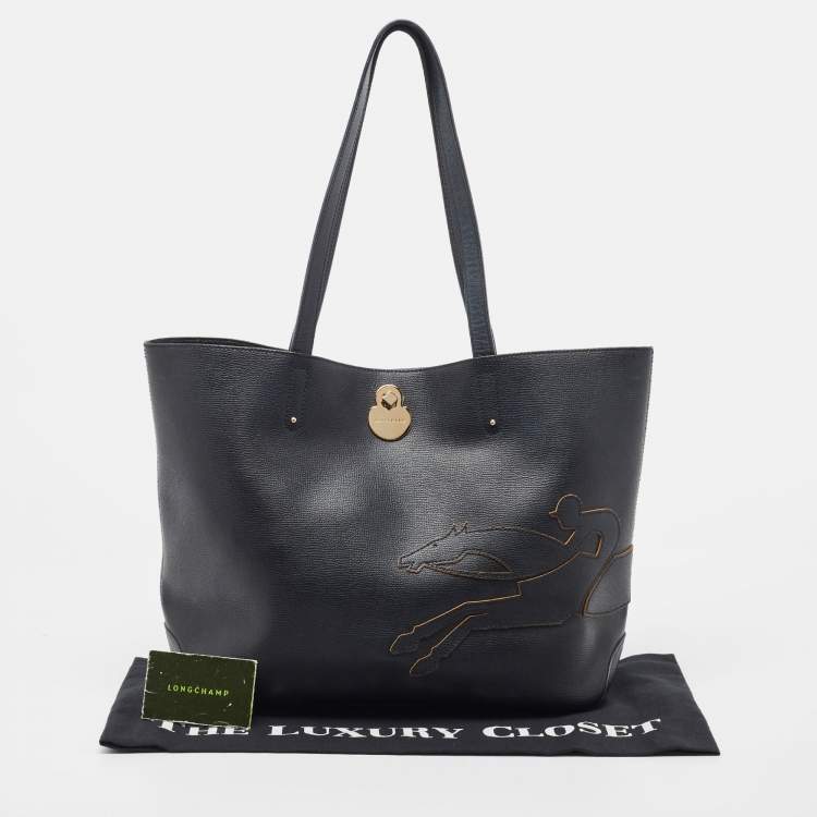 Pre Owned Longchamp Midnight Blue Leather Shop It Tote