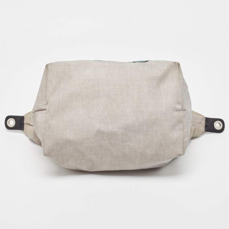 Pre Owned Longchamp Grey/Black Nylon and Leather Butterfly Le Pliage Tote