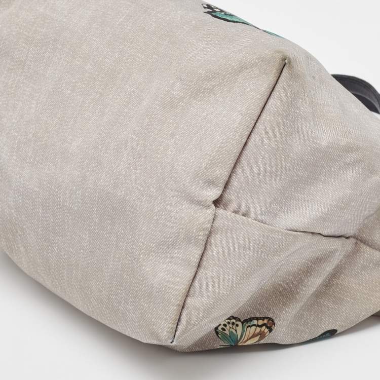 Pre Owned Longchamp Grey/Black Nylon and Leather Butterfly Le Pliage Tote