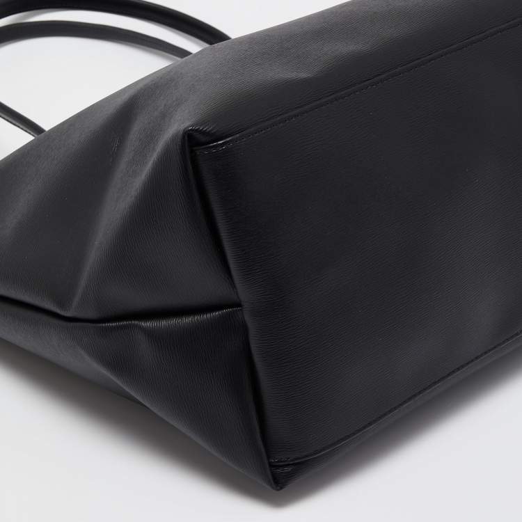 Pre Owned Longchamp Black Leather Medium Le Pliage Tote