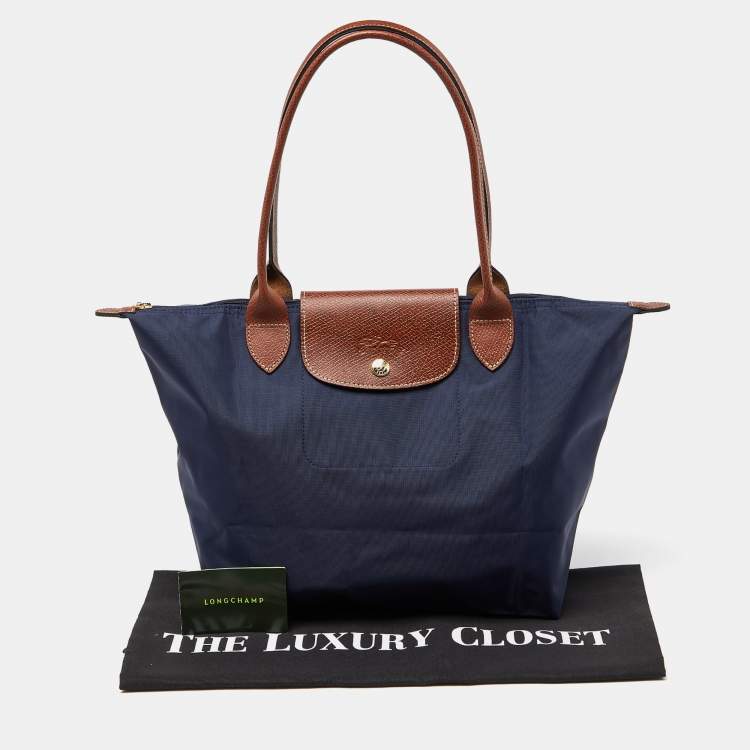 Pre Owned Longchamp Blue Nylon and Leather Le Pliage Tote