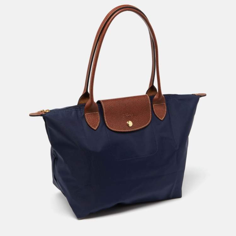 Pre Owned Longchamp Blue Nylon and Leather Le Pliage Tote