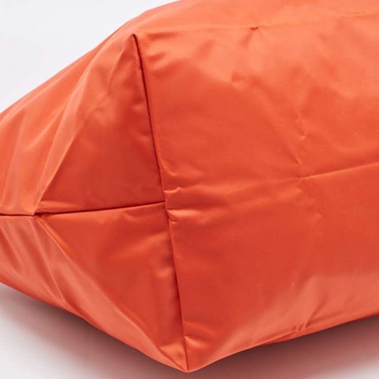 Pre Owned Longchamp Orange Nylon Le Pliage Travel Tote