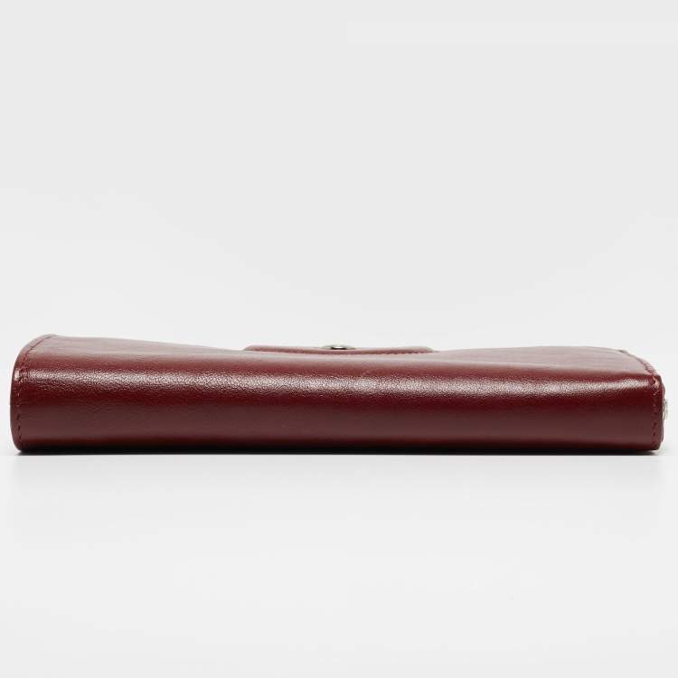 Pre Owned Longchamp Dark Red Cuir Leather Le Pliage Zip Around Wallet