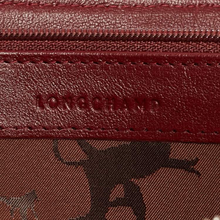 Pre Owned Longchamp Dark Red Cuir Leather Le Pliage Zip Around Wallet