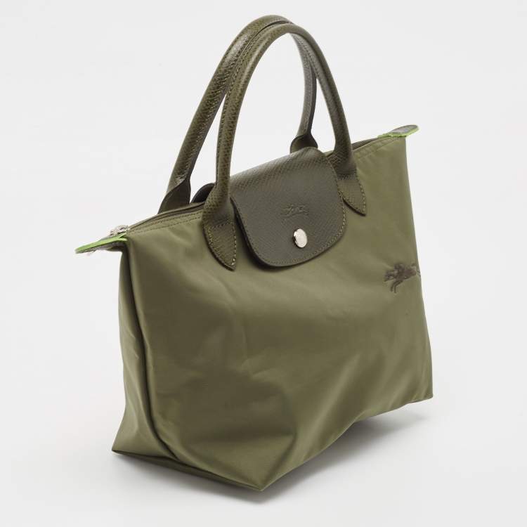 Pre Owned Longchamp Green Nylon and Leather Small Le Pliage Tote