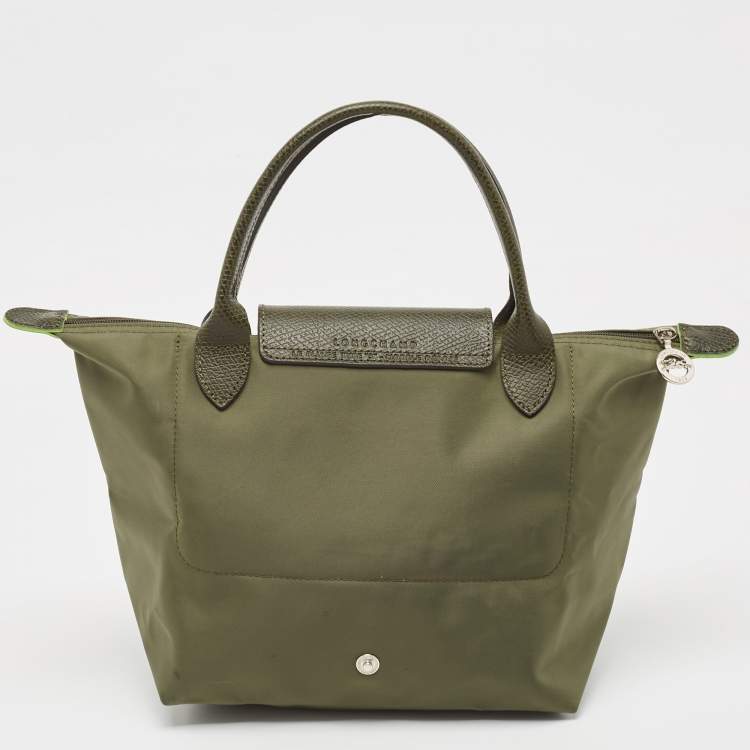 Pre Owned Longchamp Green Nylon and Leather Small Le Pliage Tote