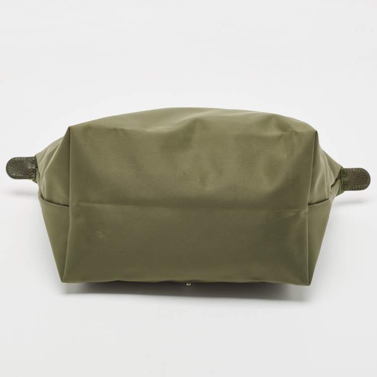 Pre Owned Longchamp Green Nylon and Leather Small Le Pliage Tote