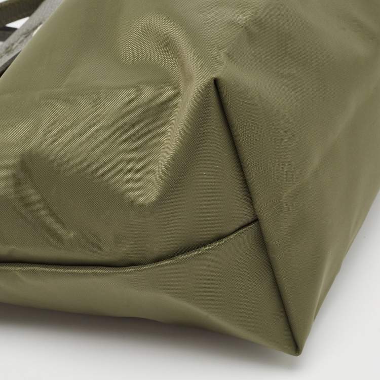 Pre Owned Longchamp Green Nylon and Leather Small Le Pliage Tote