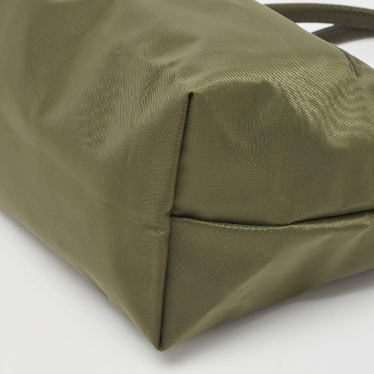 Pre Owned Longchamp Green Nylon and Leather Small Le Pliage Tote