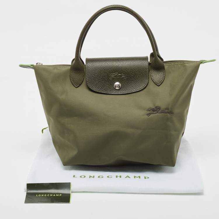 Pre Owned Longchamp Green Nylon and Leather Small Le Pliage Tote