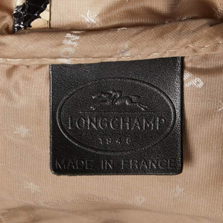 Pre Owned Longchamp Black/Beige Python Embossed Leather Cosmo Satchel