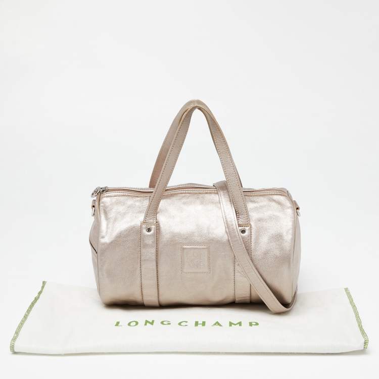 Pre Owned Longchamp Metallic Leather Logo Boston Satchel
