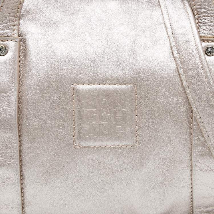 Pre Owned Longchamp Metallic Leather Logo Boston Satchel