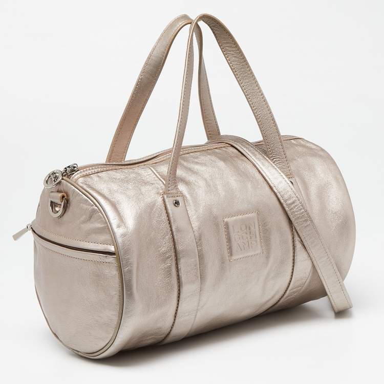 Pre Owned Longchamp Metallic Leather Logo Boston Satchel