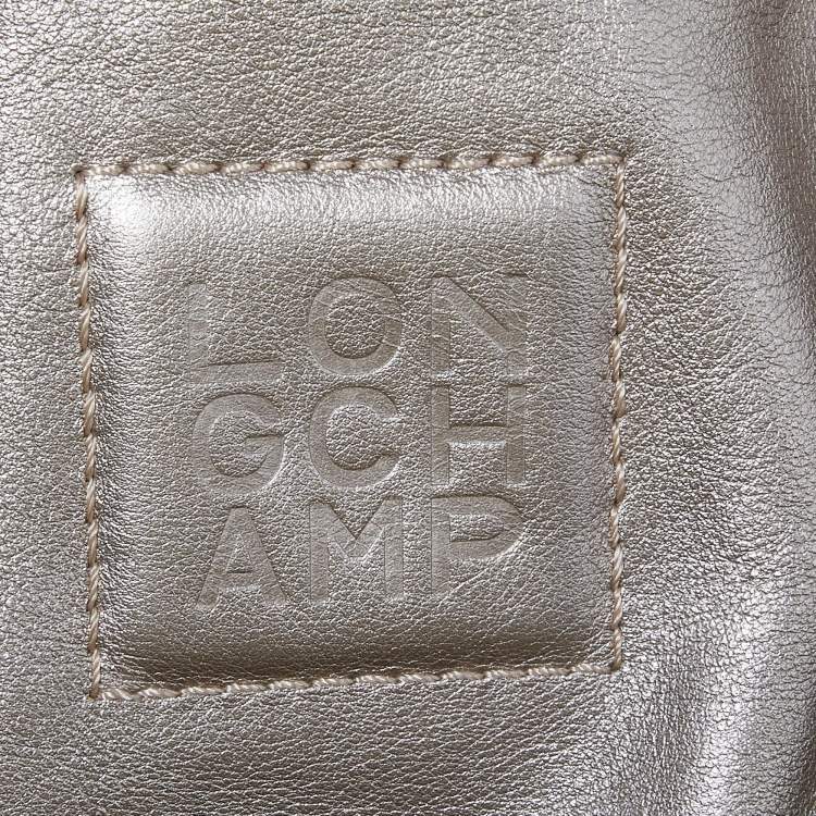 Pre Owned Longchamp Metallic Leather Logo Boston Satchel