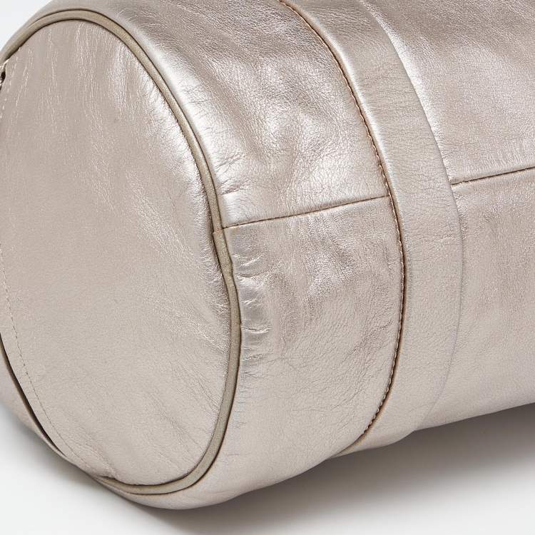 Pre Owned Longchamp Metallic Leather Logo Boston Satchel
