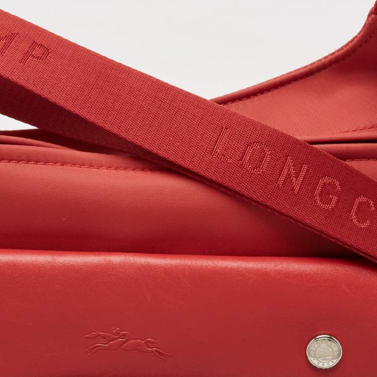 Pre Owned Longchamp Red Canvas And Leather Planates Crossbody Bag