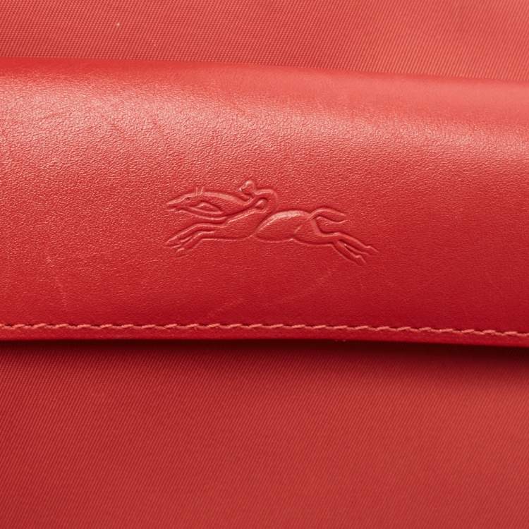Pre Owned Longchamp Red Canvas And Leather Planates Crossbody Bag