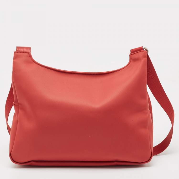 Pre Owned Longchamp Red Canvas And Leather Planates Crossbody Bag