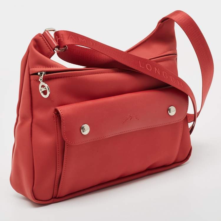 Pre Owned Longchamp Red Canvas And Leather Planates Crossbody Bag