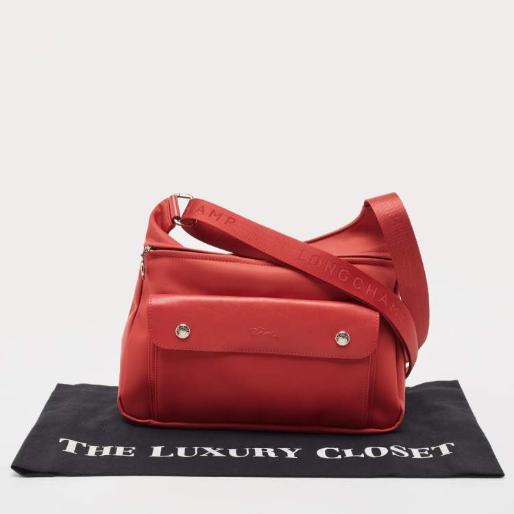 Pre Owned Longchamp Red Canvas And Leather Planates Crossbody Bag