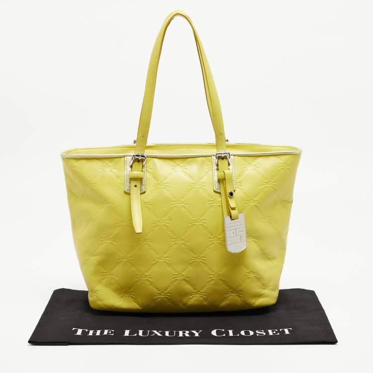 Pre Owned Longchamp Yellow Leather Medium LM Cuir Shopper Tote