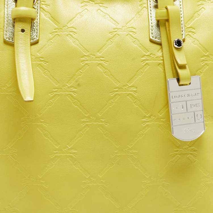 Pre Owned Longchamp Yellow Leather Medium LM Cuir Shopper Tote