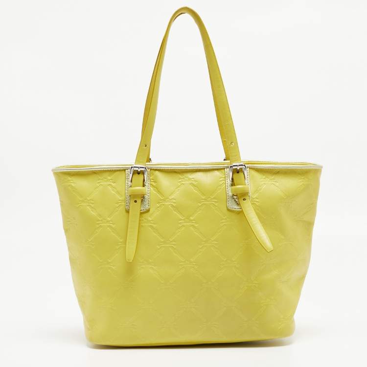 Pre Owned Longchamp Yellow Leather Medium LM Cuir Shopper Tote