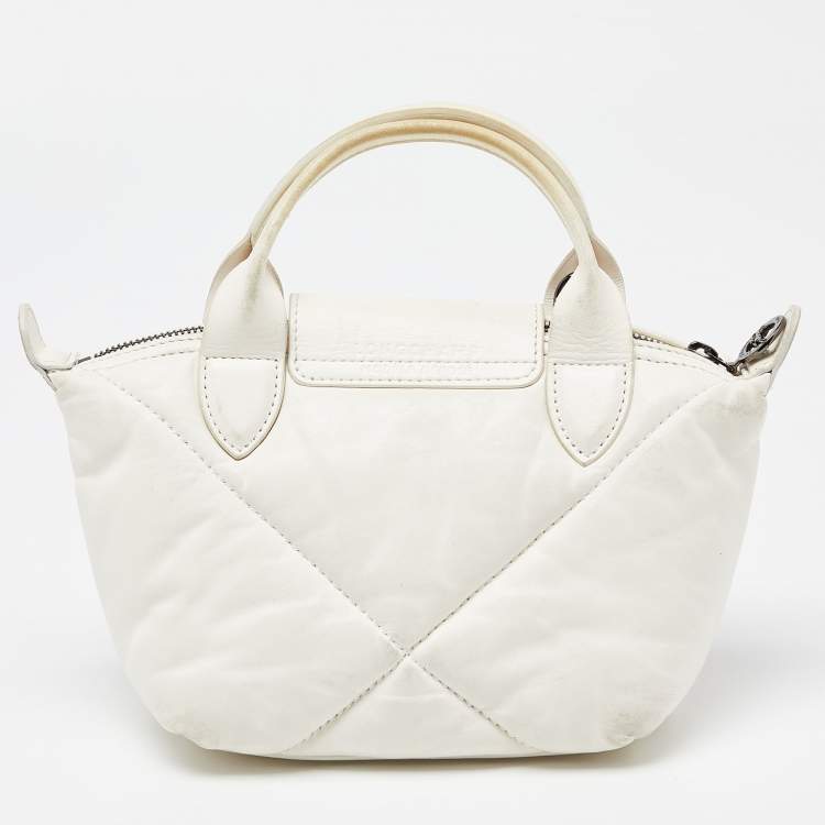 Pre Owned Longchamp White Quilted Leather Mini Le Pilage Neo Tote