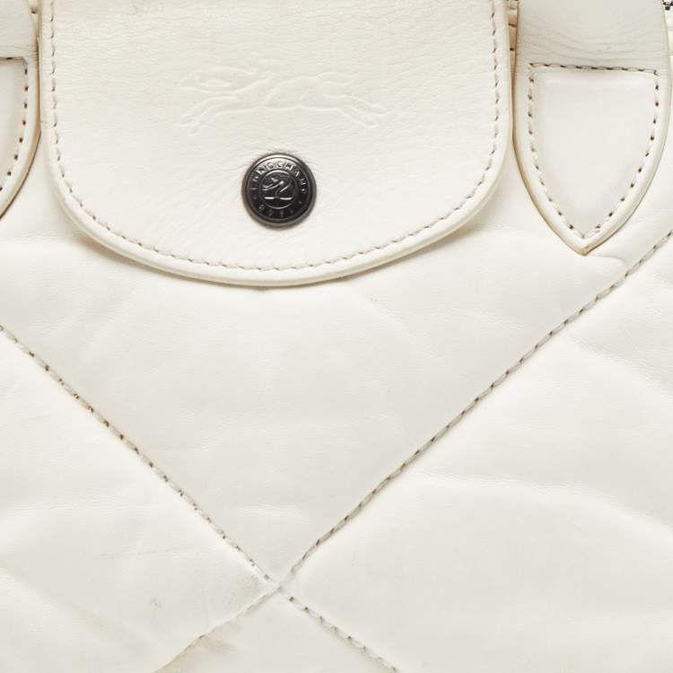 Pre Owned Longchamp White Quilted Leather Mini Le Pilage Neo Tote