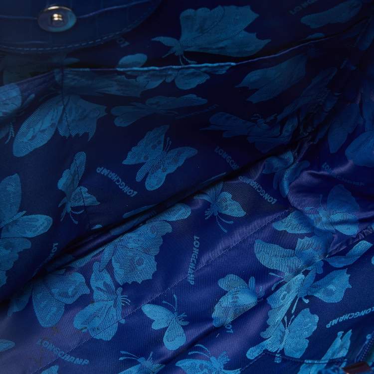 Pre Owned Longchamp Blue Croc Embossed Leather Roseau Tote