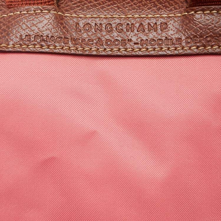 Pre Owned Longchamp Pink/Brown Nylon and Leather Le Pliage Backpack