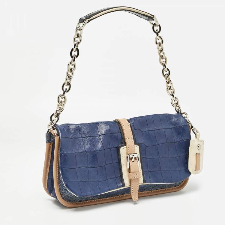 Pre Owned Longchamp Multicolor Stingray and Croc Effect Leather Shoulder Bag