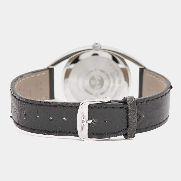 Pre Owned Longines Black Diamond Stainless Steel Leather Equestrian L6.138.4.57.0 Women's Wristwatch 34 mm